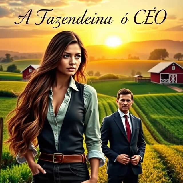 A captivating romance novel cover titled 'A Fazendeira e o CEO'