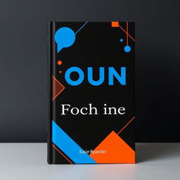 A professional and youthful book cover design featuring a black background adorned with minimalist geometric figures and lines in vibrant blue and orange