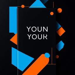 A professional and youthful book cover design featuring a black background adorned with minimalist geometric figures and lines in vibrant blue and orange
