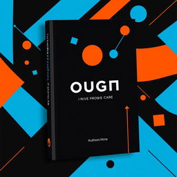 A professional and youthful book cover design featuring a black background adorned with minimalist geometric figures and lines in vibrant blue and orange