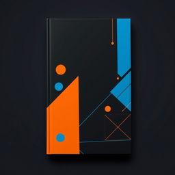 A professional and youthful book cover design featuring a sleek black background adorned with minimalist geometric figures and lines in vibrant blue and orange