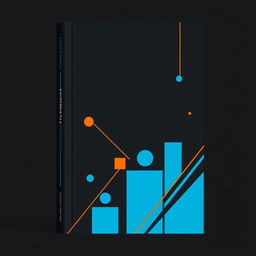 A professional and youthful book cover design featuring a sleek black background adorned with minimalist geometric figures and lines in vibrant blue and orange