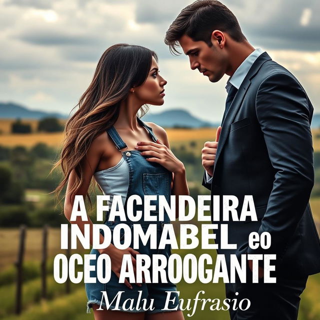 A dramatic book cover titled 'A Fazendeira Indomável e o CEO Arrogante'