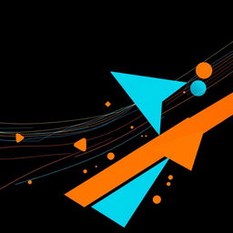 A professional and striking vertical image featuring a black background adorned with dynamic lines and geometric figures in vibrant blue and orange hues