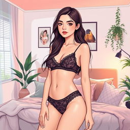A stylish and artistic illustration depicting a Grade 10 student wearing trendy lingerie