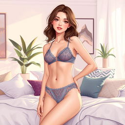 A stylish and artistic illustration depicting a Grade 10 student wearing trendy lingerie