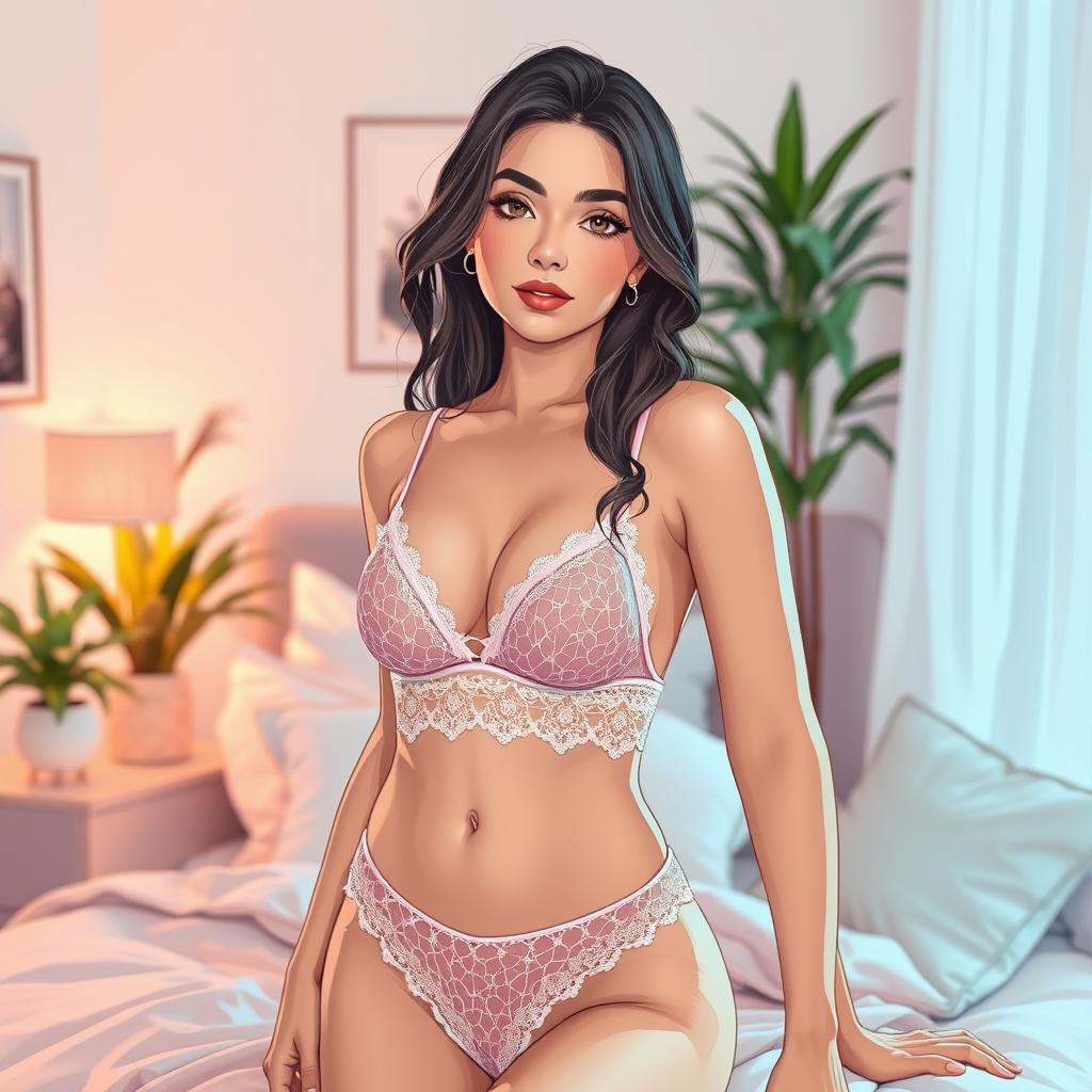 A stylish and artistic illustration depicting a Grade 10 student wearing trendy lingerie