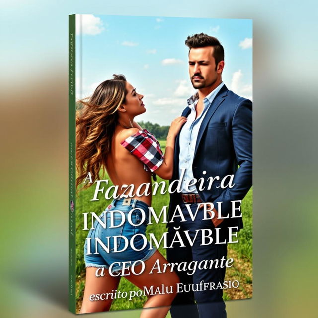 A captivating romance novel cover titled 'A Fazendeira Indomável e o CEO Arrogante'