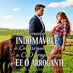 A captivating romance novel cover titled 'A Fazendeira Indomável e o CEO Arrogante'