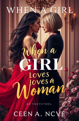 An enticing and romantic book cover design for the novel title 'WHEN A GIRL LOVES A WOMAN'