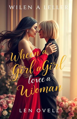 An enticing and romantic book cover design for the novel title 'WHEN A GIRL LOVES A WOMAN'