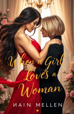 An enticing and romantic book cover design for the novel title 'WHEN A GIRL LOVES A WOMAN'