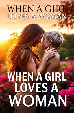 A provocative and sensual book cover for a romance novel titled 'WHEN A GIRL LOVES A WOMAN'