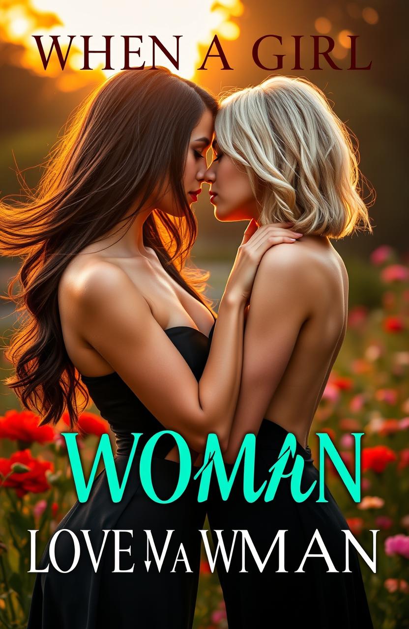 A provocative and sensual book cover for a romance novel titled 'WHEN A GIRL LOVES A WOMAN'