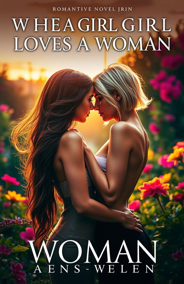 A provocative and sensual book cover for a romance novel titled 'WHEN A GIRL LOVES A WOMAN'