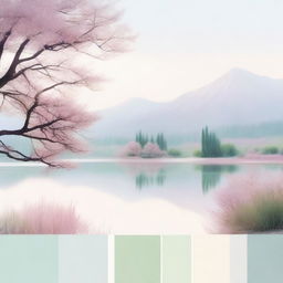 Generate an image of a tranquil and serene landscape with a pale color palette, showcasing gentle pastel hues.