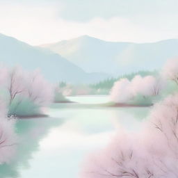 Generate an image of a tranquil and serene landscape with a pale color palette, showcasing gentle pastel hues.