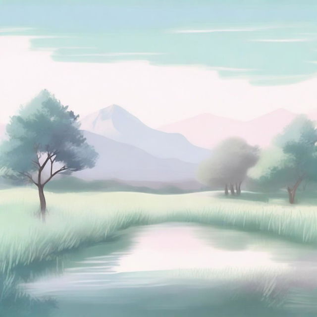 Generate an image of a tranquil and serene landscape with a pale color palette, showcasing gentle pastel hues.