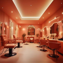 A family-friendly salon featuring radiant photogenic spaces contrasted with intimate, secluded areas. Incorporate stylish and welcoming decor with a relaxing and warm atmosphere.