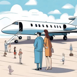 Illustrate a quirky scene where private jets symbolically express love for humans