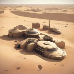 Envision a desert base, a modern fortification constructed amidst vast, barren sand dunes