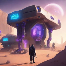 Design a Cyberpunk-inspired desert base