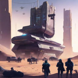 Design a Cyberpunk-inspired desert base