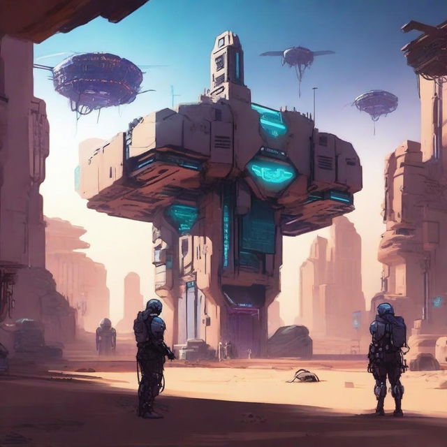 Design a Cyberpunk-inspired desert base