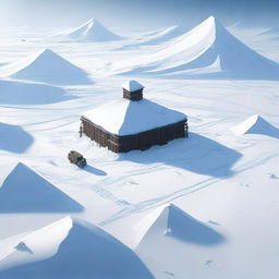 Create a hardened base situated in the middle of an expansive snow field