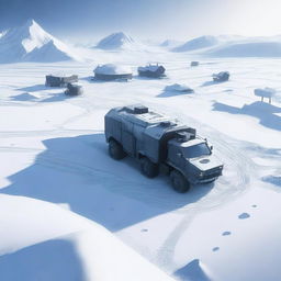 Create a hardened base situated in the middle of an expansive snow field