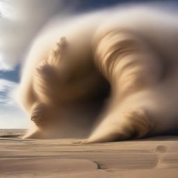 Depict a striking scene where a fierce blizzard meets a savage sandstorm