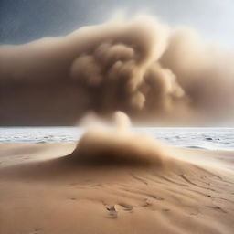 Depict an unusual phenomenon of a sandstorm occurring in a snow field