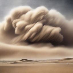 Depict an unusual phenomenon of a sandstorm occurring in a snow field