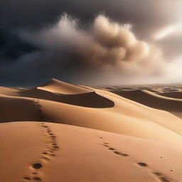 Illustrate a rare occurrence - a blizzard storming through a desert landscape