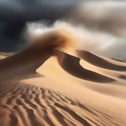 Illustrate a rare occurrence - a blizzard storming through a desert landscape