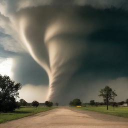 Visualize an extraordinary event of multiple tornadoes touching down simultaneously