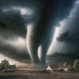 Create an intense scene depicting a rare meteorological event: a double tornado