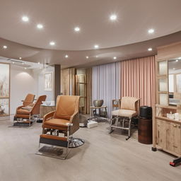 A 2500 square feet family salon filled with modern, family-friendly amenities. It includes a dedicated photography space with professional equipment and multiple private rooms, each tastefully decorated