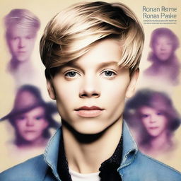 Generate a portrait of Ronan Parke, the British pop singer, in a realistic style with a bustling concert scene behind him.