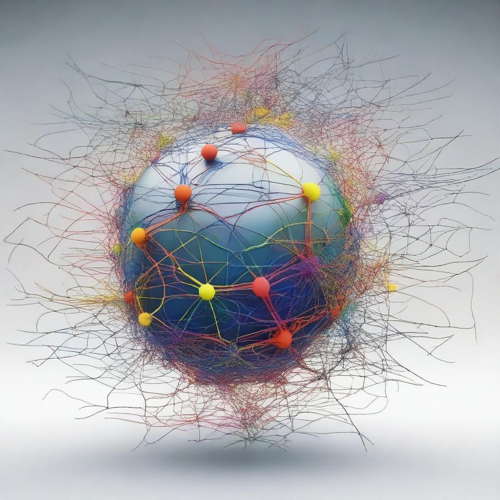 A large, complex neuronal network in the form of a ball, with distinct neurons symbolizing biases and weights