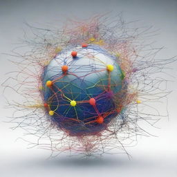 A large, complex neuronal network in the form of a ball, with distinct neurons symbolizing biases and weights