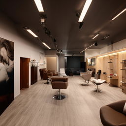 An expansive 2500 square feet family salon featuring a specialized photography space and inviting private rooms, all designed in a comfortable and contemporary aesthetic.