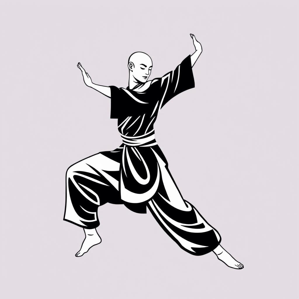 A simplified graphic depiction of a male Buddhist dancer performing a traditional dance move