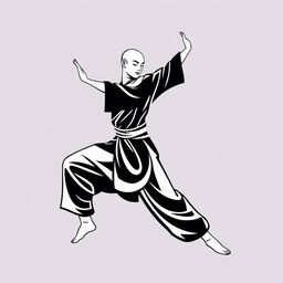 A simplified graphic depiction of a male Buddhist dancer performing a traditional dance move