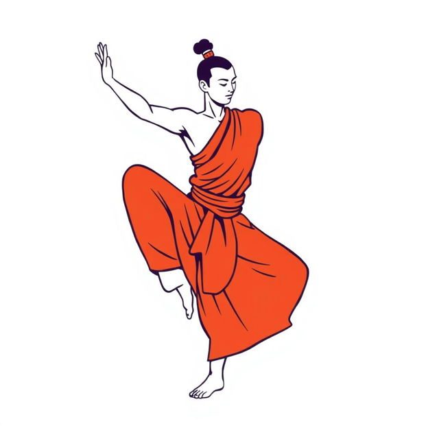 A simplified graphic depiction of a male Buddhist dancer performing a traditional dance move