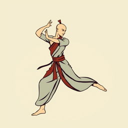 A simplified graphic depiction of a male Buddhist dancer performing a traditional dance move