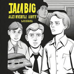 A detective story in a dark, black and white graphic novel style reminiscent of Charles Burns, featuring three pizza makers as main characters