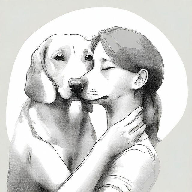 Illustrate a heartwarming scene of a loyal dog nuzzling its human companion to express gratitude