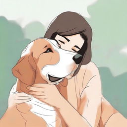 Illustrate a heartwarming scene of a loyal dog nuzzling its human companion to express gratitude