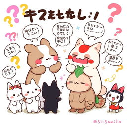 An imaginative illustration depicting Sanrio characters in a playful conflict scenario